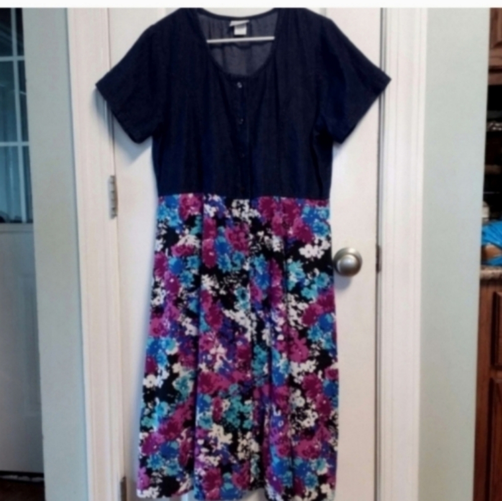 American Sweetheart Women's LP Midi Floral Mixed Dress Purple Blue Church